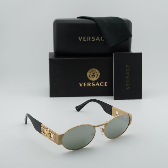 Versace VE2264 100230 Oval Sunglasses – Gold/Green Silver Mirror - Picture 5 of 9